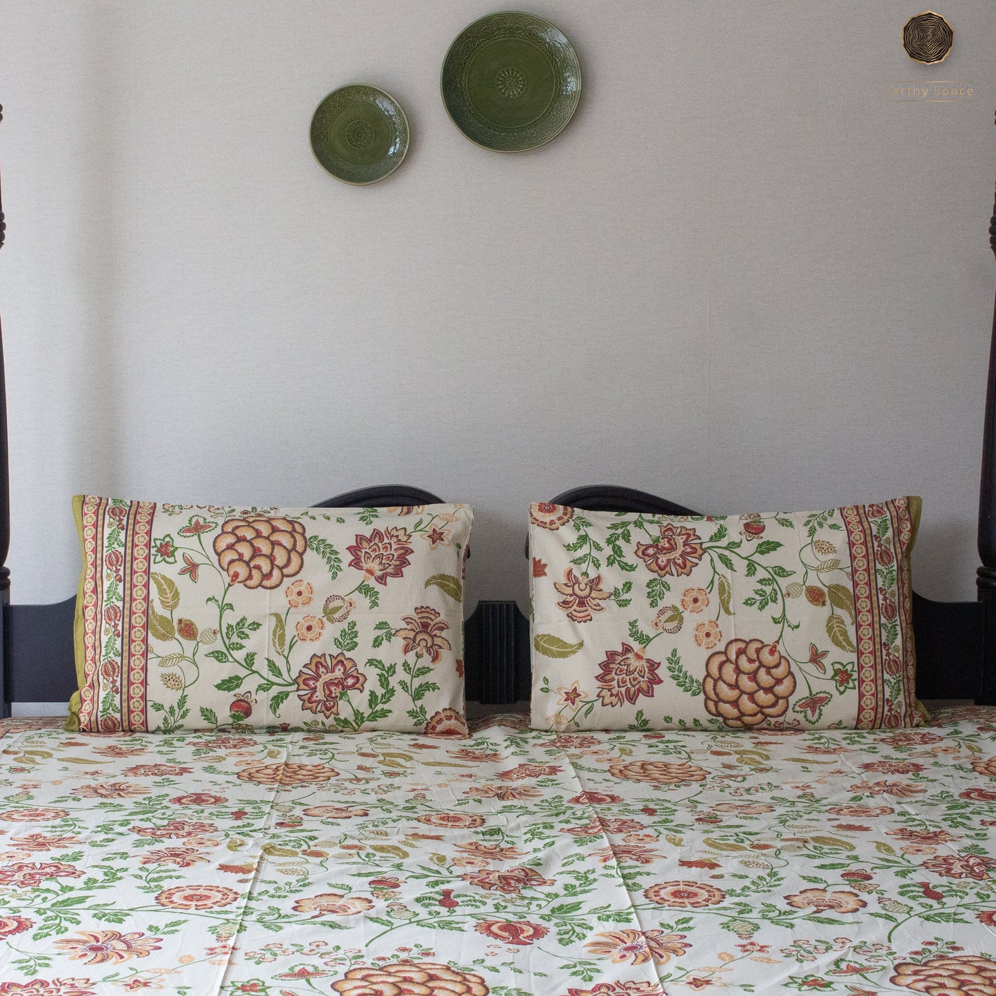 Mustard Yellow Flora Pure Cotton Super King Bedsheet by Heritagewear