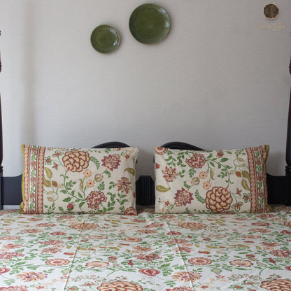 Mustard Yellow Flora Pure Cotton Super King Bedsheet by Heritagewear