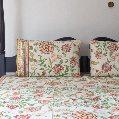 Mustard Yellow Flora pure cotton Super King bedsheet set by Heritagewear