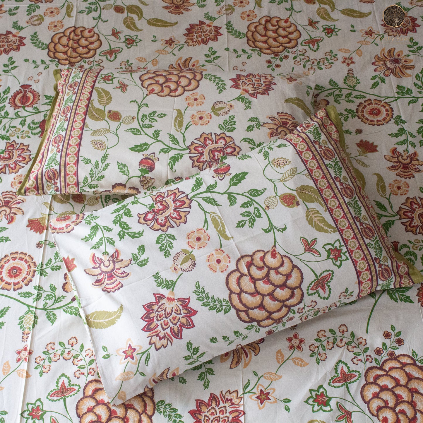 Mustard Yellow Flora Pure Cotton Super King Bedsheet by Heritagewear