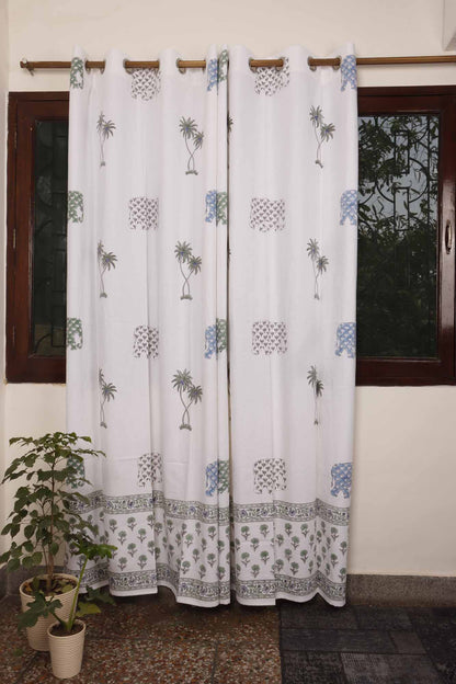 Elephant In Goa hand block printed curtains - Heritagewear