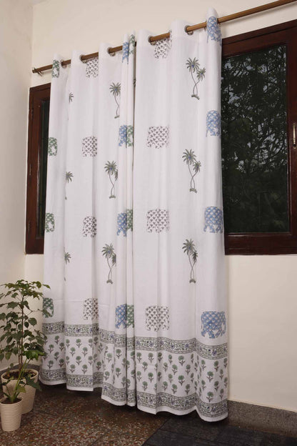 Elephant In Goa hand block printed curtains - Heritagewear