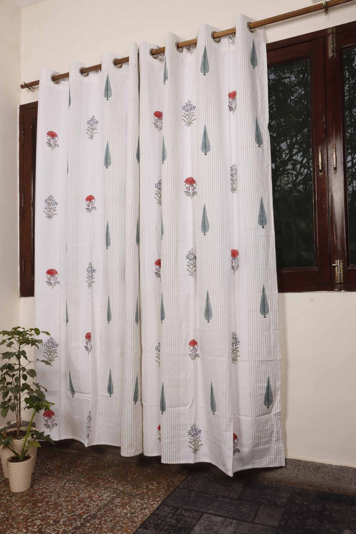 Mughal Lakeerein hand block printed curtains - Heritagewear