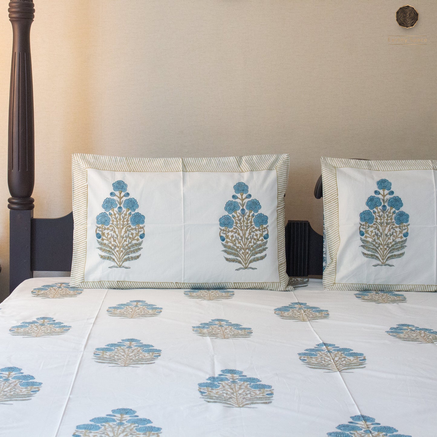 BlueBell Hand Block Printed Cotton King Size Bedsheet Set