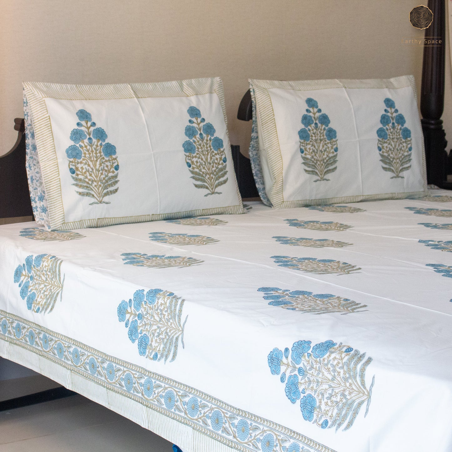 BlueBell Hand Block Printed Cotton King Size Bedsheet Set