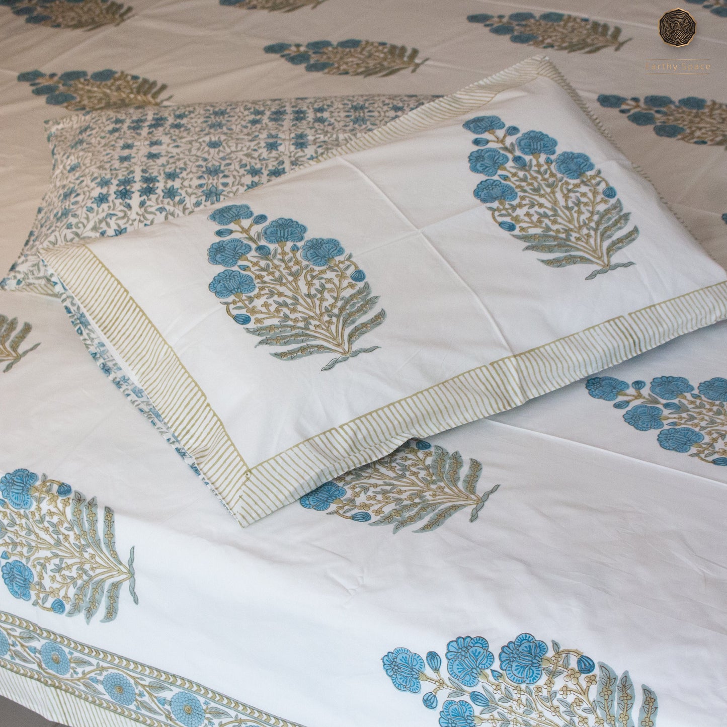 BlueBell Hand Block Printed Cotton King Size Bedsheet Set