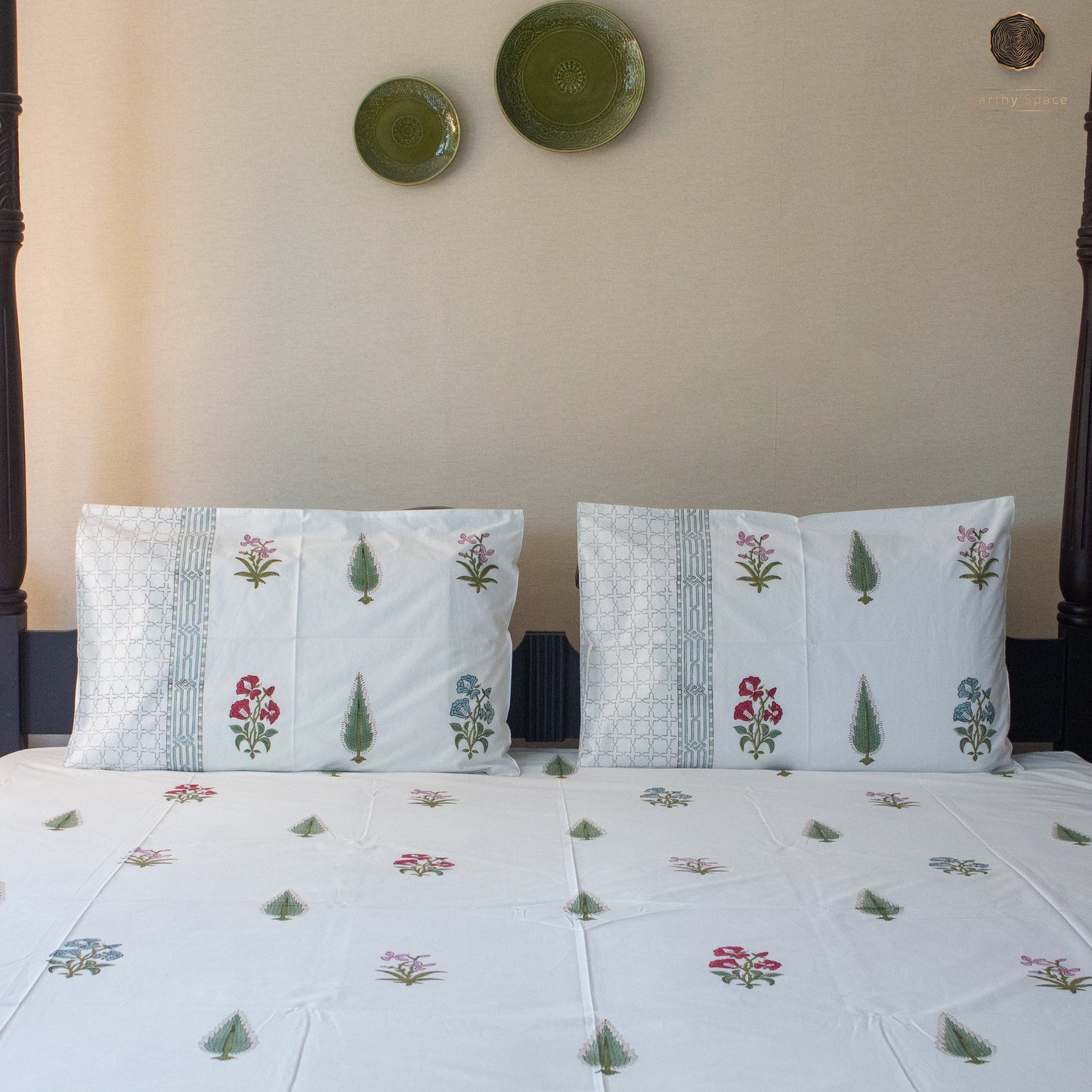 Eden Hand Block Printed Cotton King Size Bedsheet Set