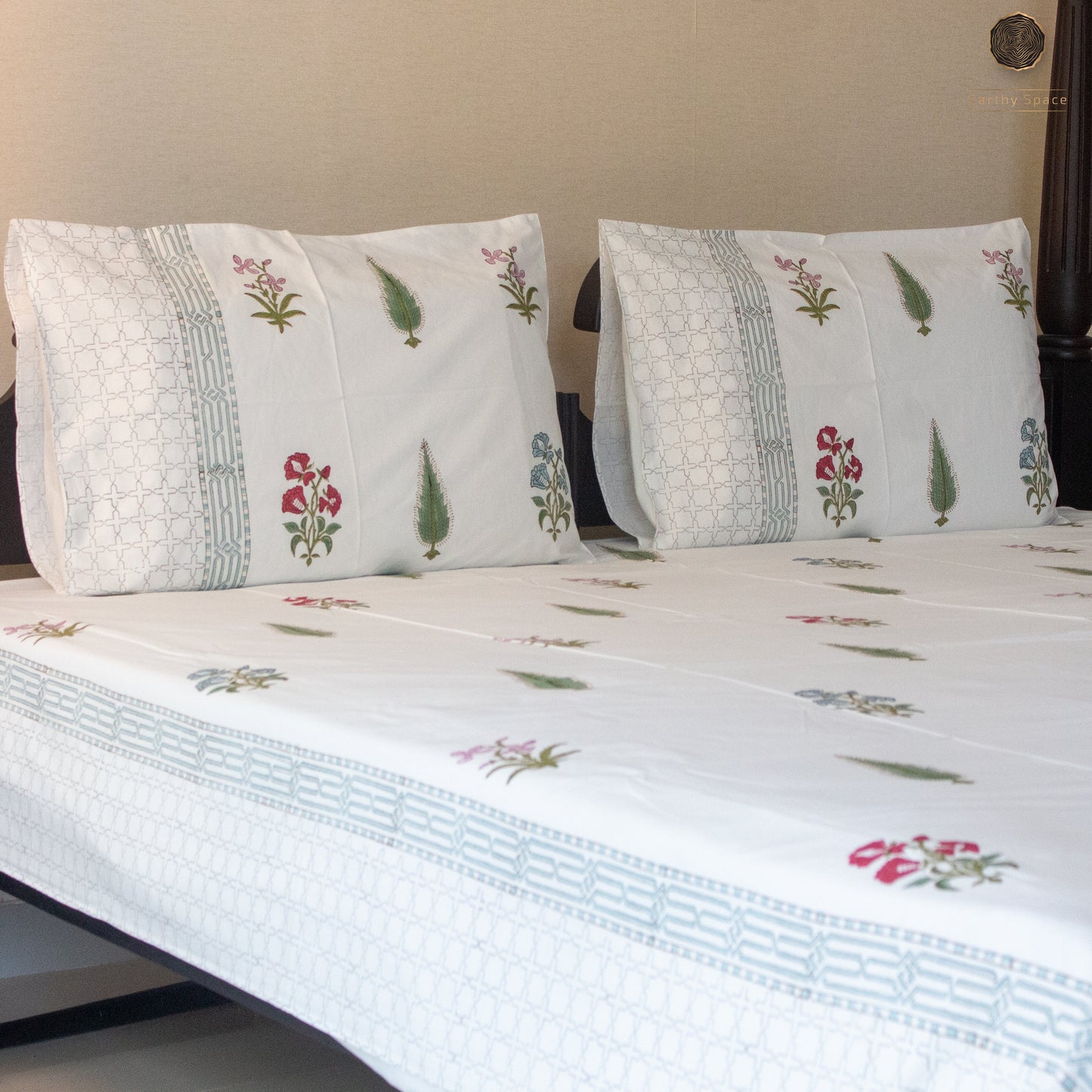 Eden Hand Block Printed Cotton King Size Bedsheet Set