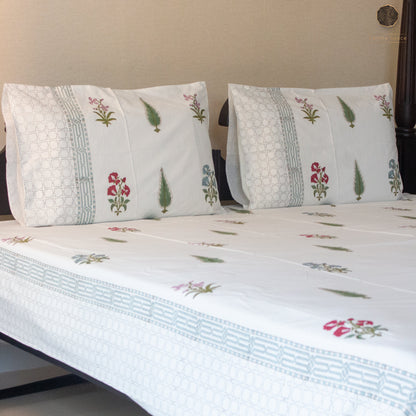 Eden Hand Block Printed Cotton King Size Bedsheet Set