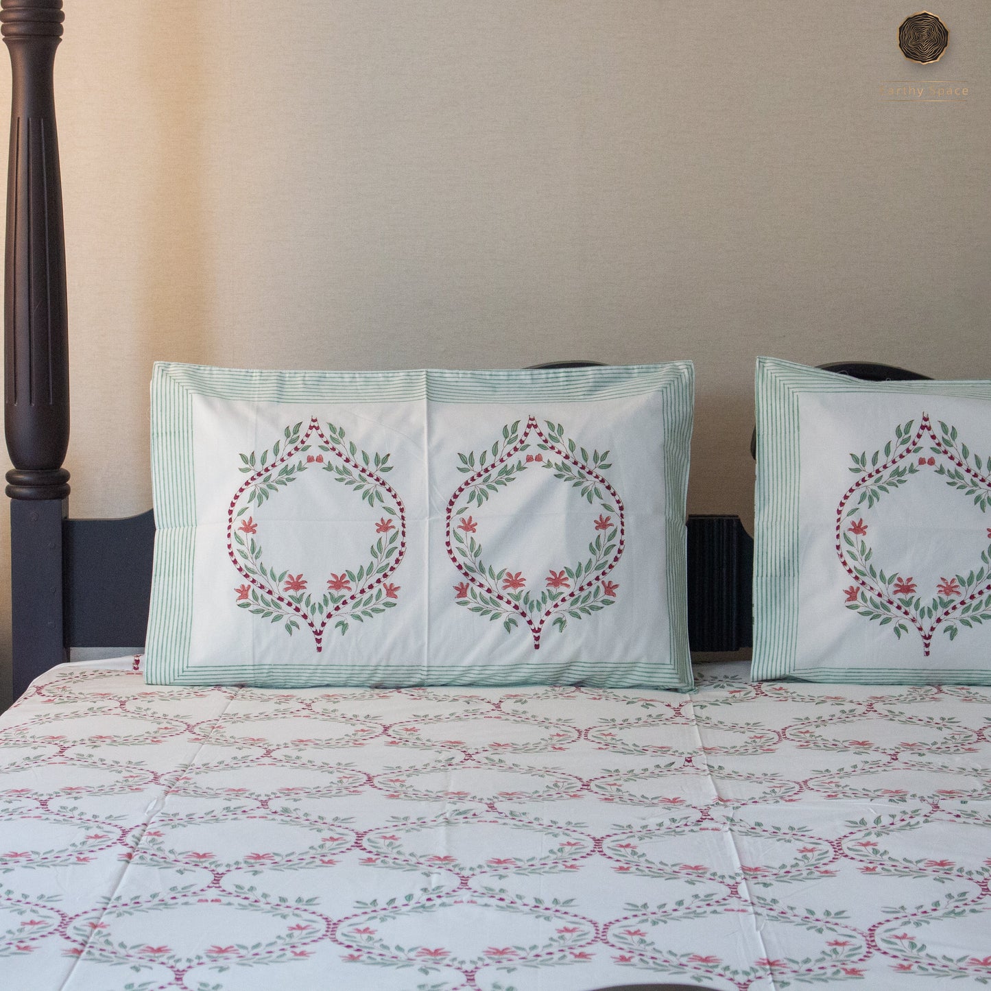 Orchid Jaal Hand Block Printed Cotton King Size Bedsheet Set