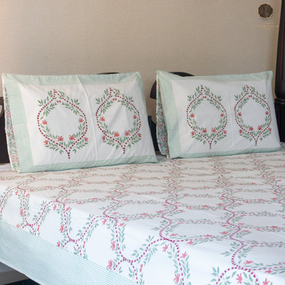 Orchid Jaal Hand Block Printed Cotton King Size Bedsheet Set