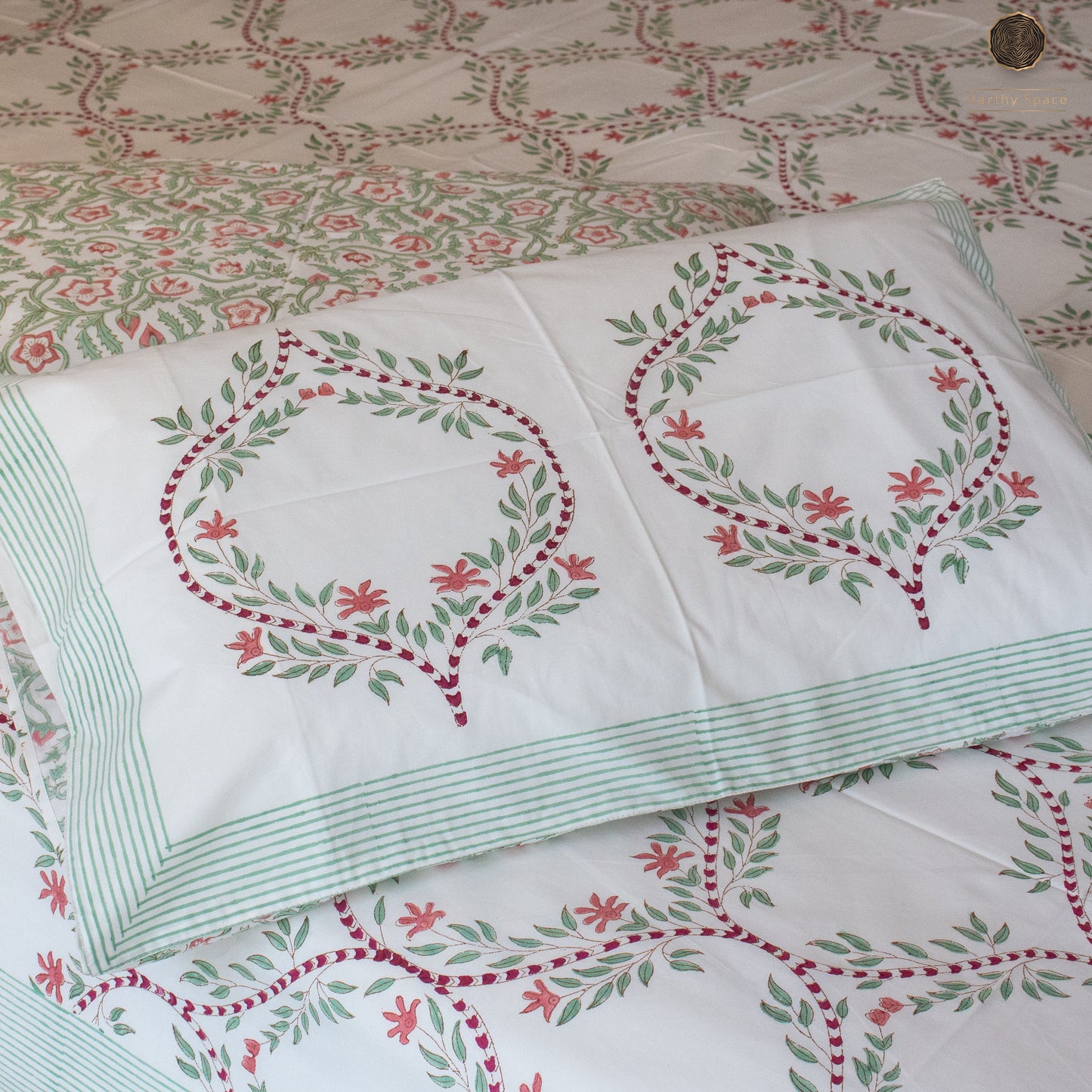 Orchid Jaal Hand Block Printed Cotton King Size Bedsheet Set