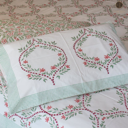 Orchid Jaal Hand Block Printed Cotton King Size Bedsheet Set