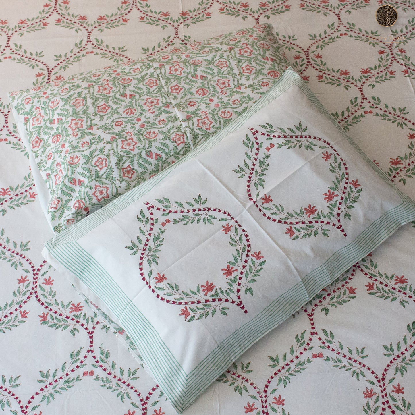Orchid Jaal Hand Block Printed Cotton King Size Bedsheet Set