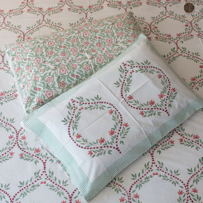 Orchid Jaal Hand Block Printed Cotton King Size Bedsheet Set