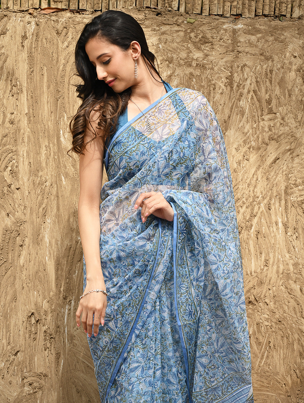 Sanganer Summers : Hand Block Printed Kota Doria Saree - Bel Jarokha