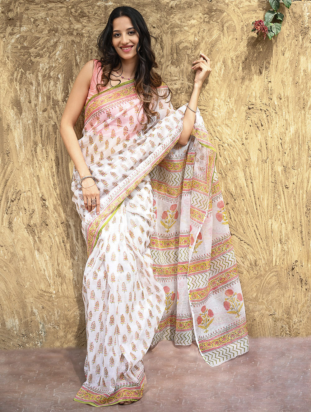 Sanganer Summers : Hand Block Printed Kota Doria Saree - Basant Garden