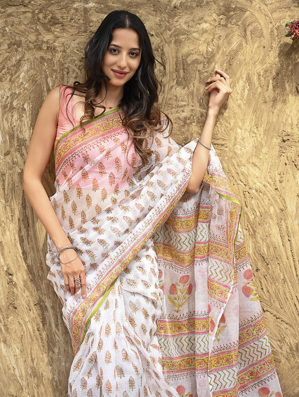Sanganer Summers : Hand Block Printed Kota Doria Saree - Basant Garden