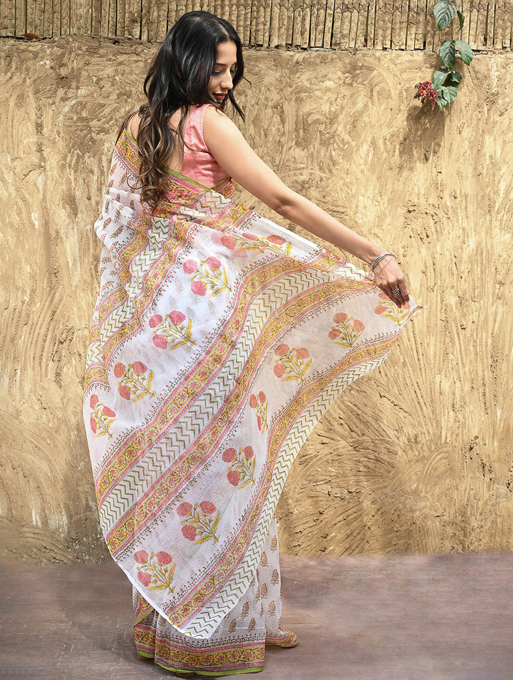 Sanganer Summers : Hand Block Printed Kota Doria Saree - Basant Garden