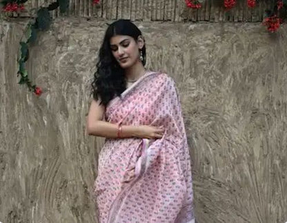 Sanganer Summers : Hand Block Printed Chanderi Saree - Gulabi Pushpa