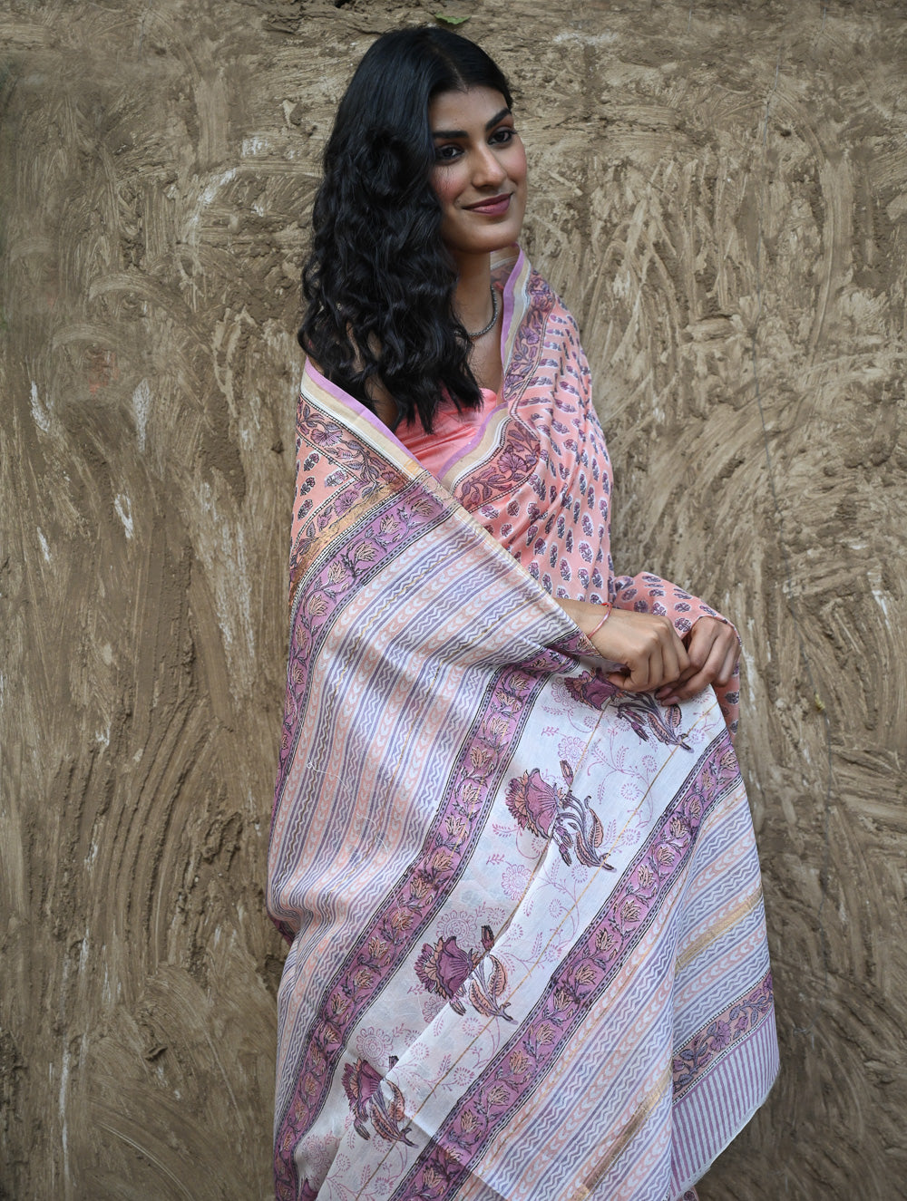 Sanganer Summers : Hand Block Printed Chanderi Saree - Gulabi Pushpa