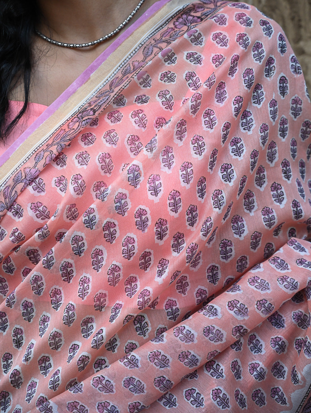 Sanganer Summers : Hand Block Printed Chanderi Saree - Gulabi Pushpa