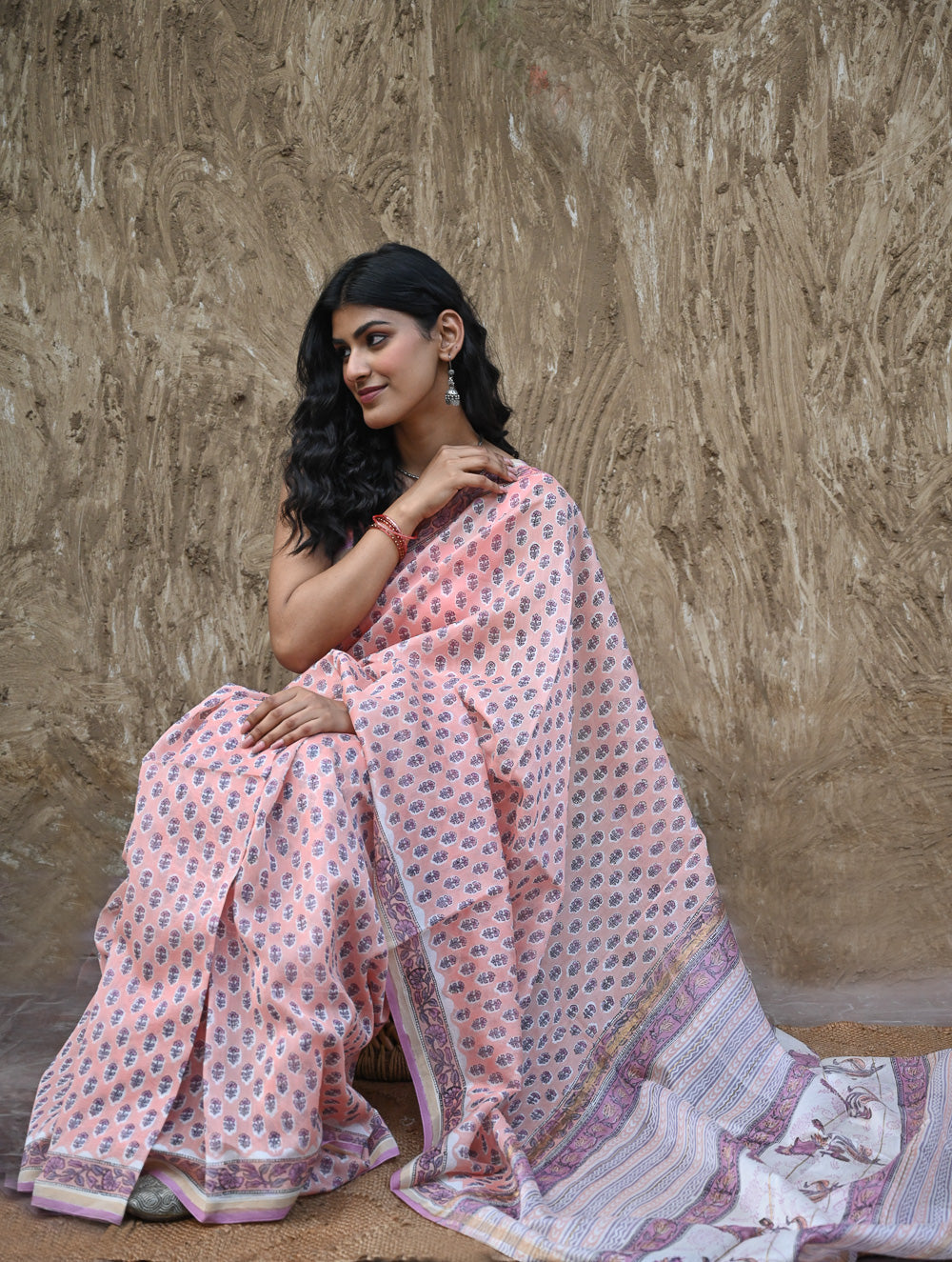 Sanganer Summers : Hand Block Printed Chanderi Saree - Gulabi Pushpa