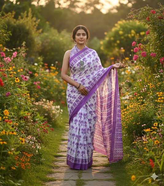 Jaipuri Cotton Mulmul Saree with Ethnic Prints