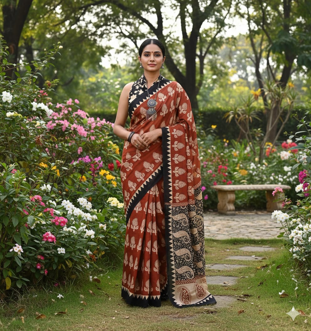Jaipuri Cotton Mulmul Saree with Ethnic Prints