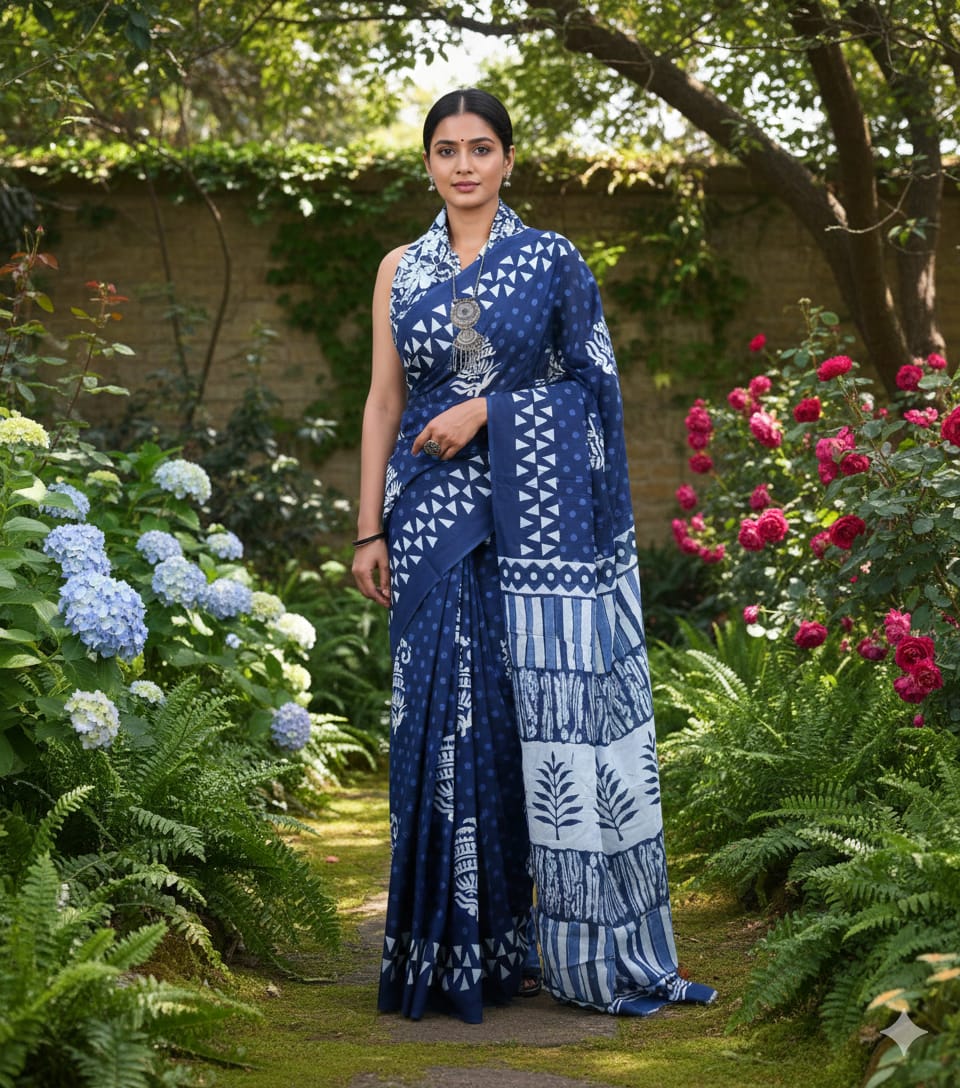 Jaipuri Printed Cotton Mulmul Saree