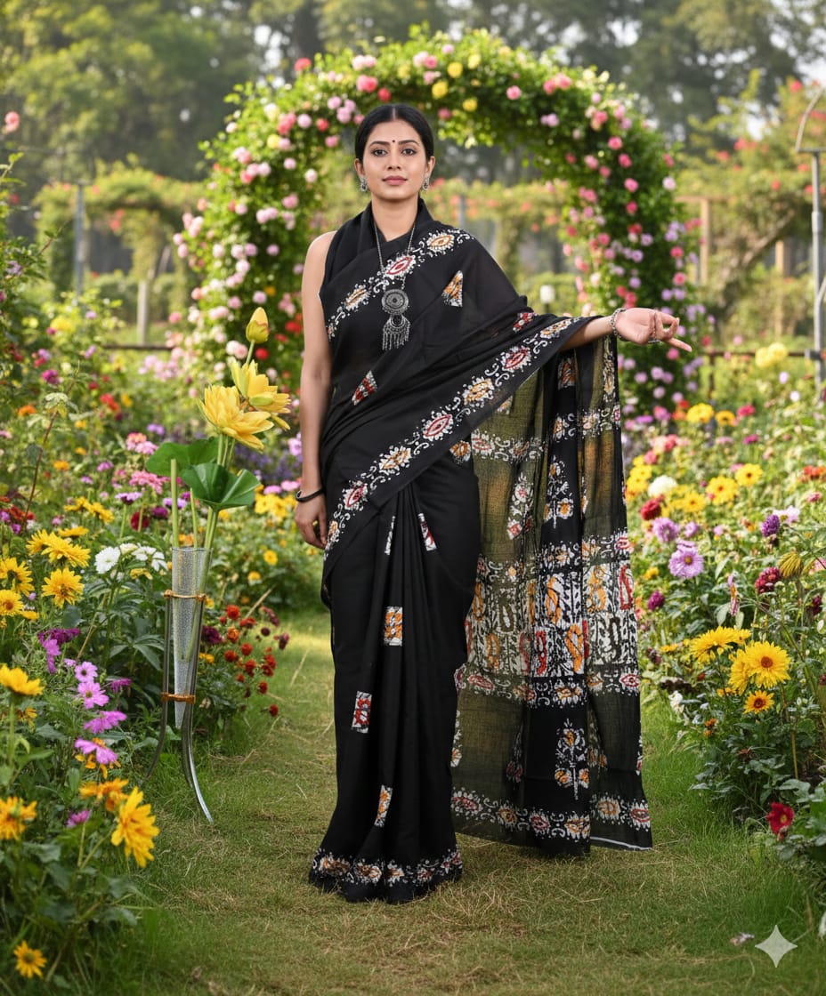 Premium Khadi Cotton Hand-Embroidered Saree