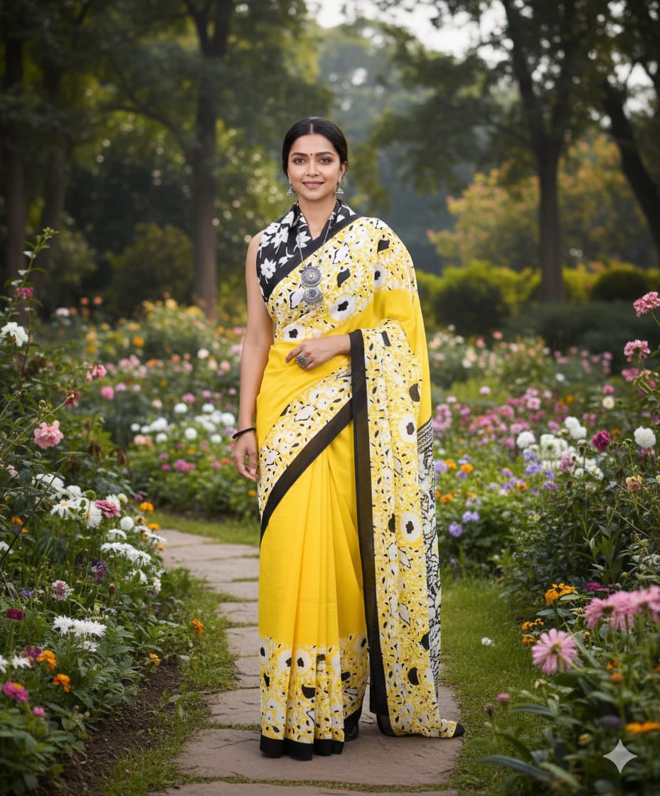 Premium Khadi Cotton Hand-Embroidered Saree