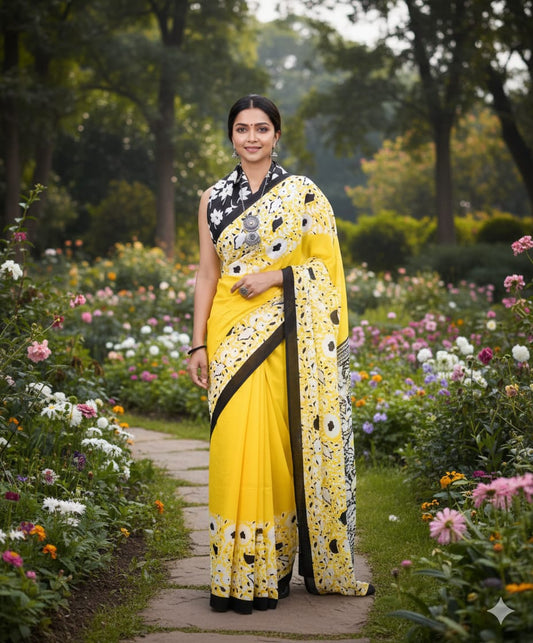 Premium Khadi Cotton Hand-Embroidered Saree