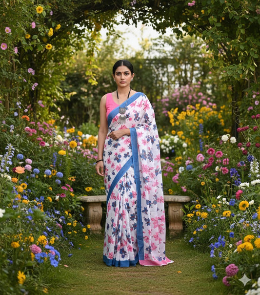 Jaipuri Cotton Mulmul Saree with Ethnic Prints