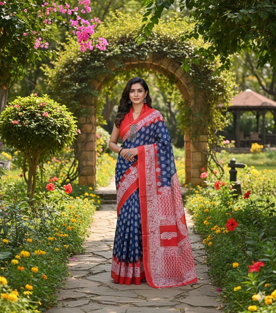 Jaipuri Printed Cotton Mulmul Saree