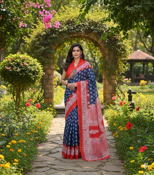 Jaipuri Printed Cotton Mulmul Saree