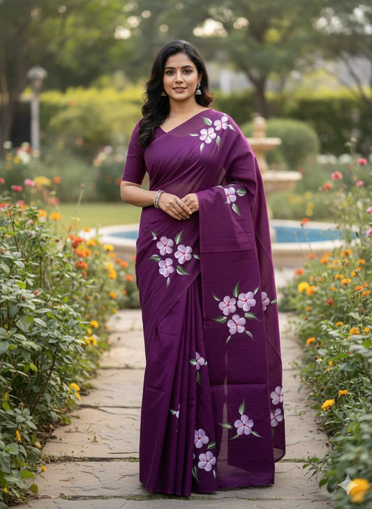 Premium Khadi Cotton Hand-Embroidered Saree