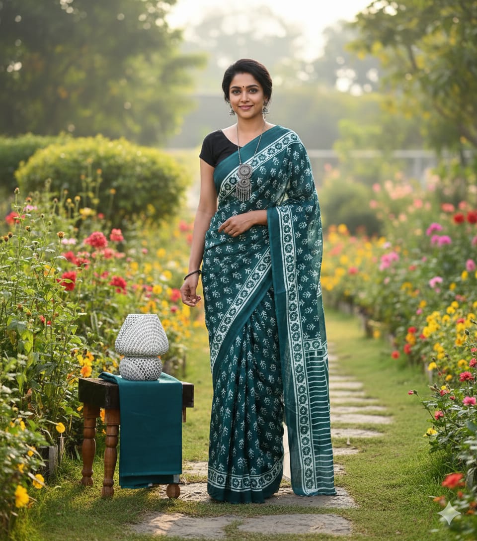 Jaipuri Printed Cotton Mulmul Saree