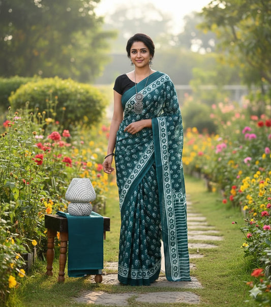 Jaipuri Printed Cotton Mulmul Saree