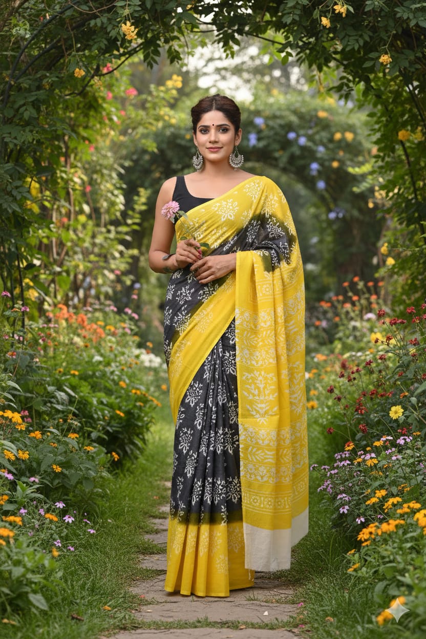 Jaipuri Cotton Mulmul Saree with Ethnic Prints