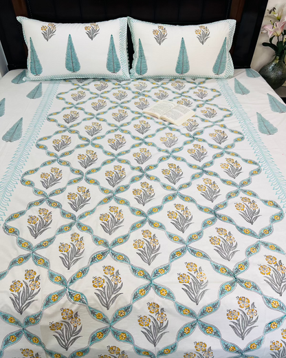 Akash Veena cotton bedsheet set - Heritagewear