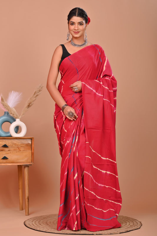 Shibori / Tye-dye Cotton Saree With Blouse Piece