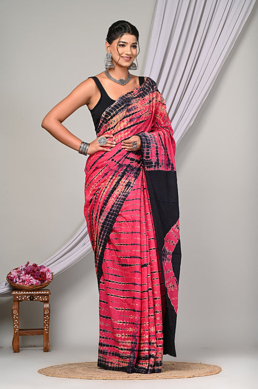 Shibori / Tye-dye Cotton Saree With Blouse Piece