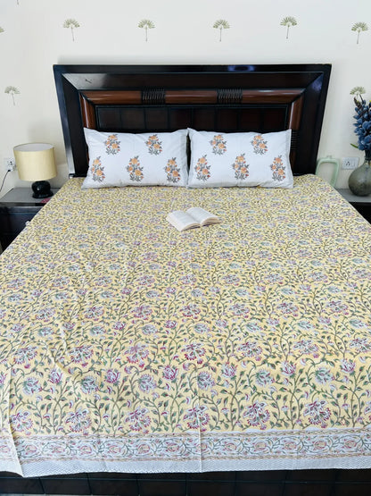 Sunehri Gulab cotton bedsheet set - Heritagewear