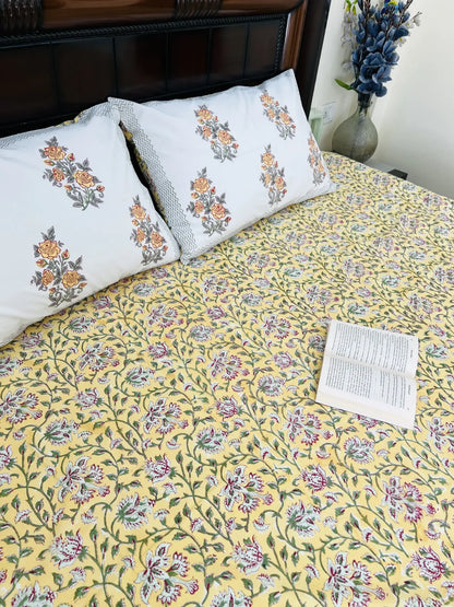 Sunehri Gulab cotton bedsheet set - Heritagewear
