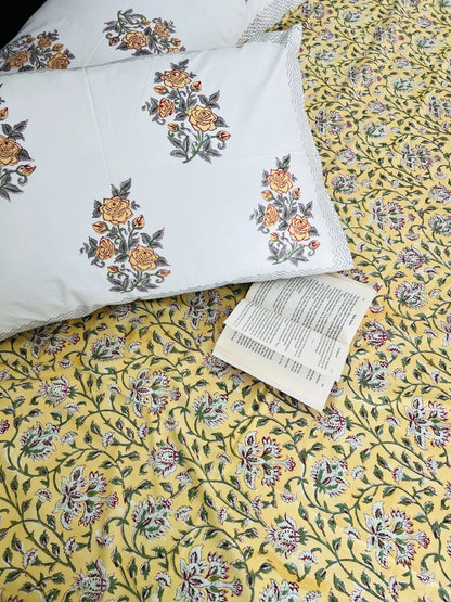 Sunehri Gulab cotton bedsheet set - Heritagewear