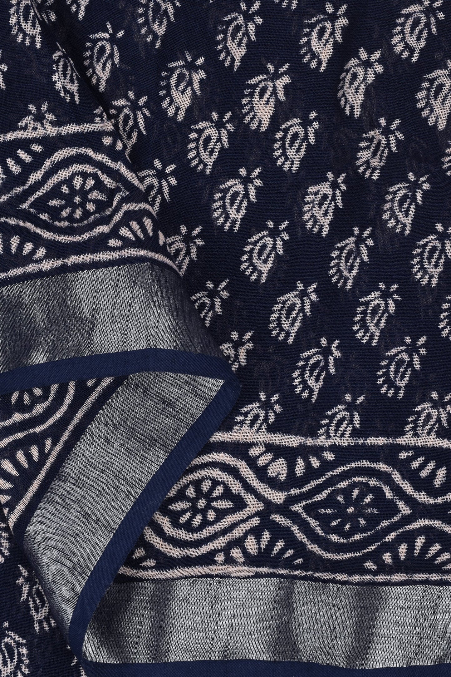 Heritage Meira Indigo Block Print Linen Saree With Blouse Piece
