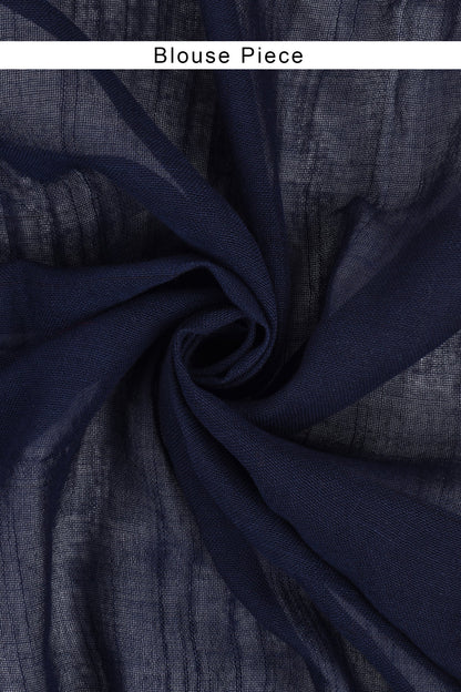 Heritage Meira Indigo Block Print Linen Saree With Blouse Piece