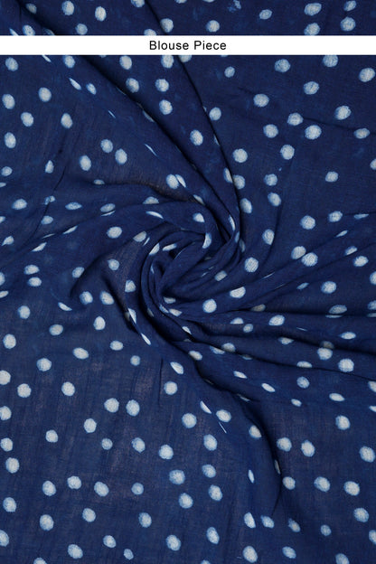 Heritage Aprajitha Indigo Block Print Linen Cotton Saree With Blouse Piece