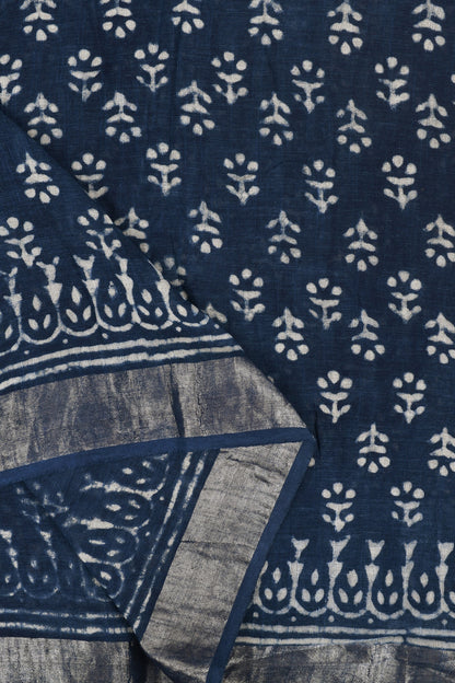 Heritage Shaniya Indigo Linen Saree with Blouse Piece